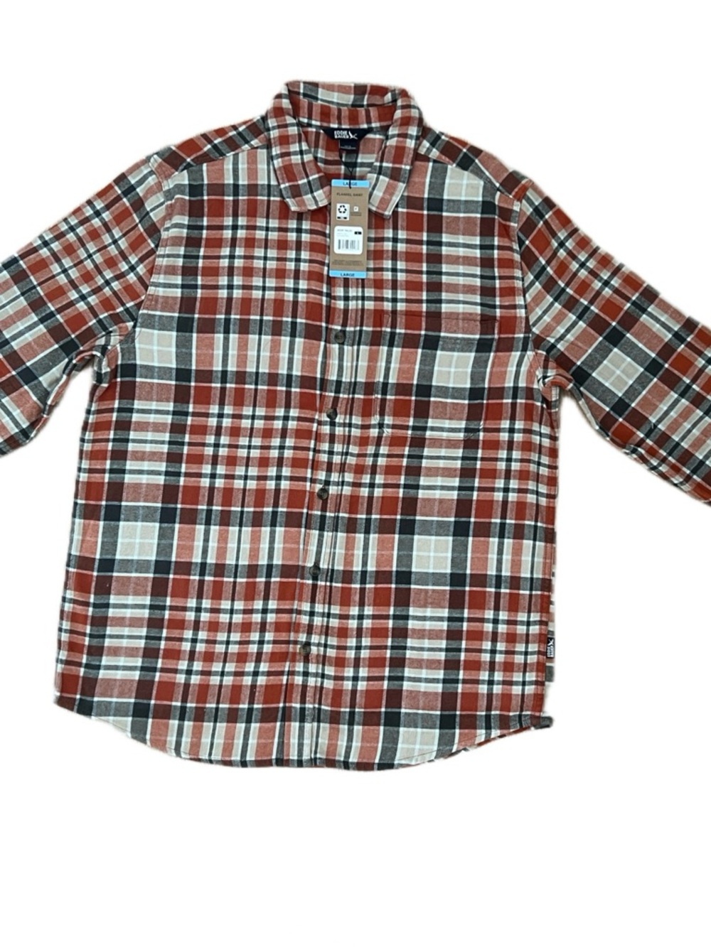 Eddie Bauer Men's Plaid Button-Down Shirt - Rust, White, Black
